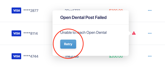 The Retry option on a payment that didn't post