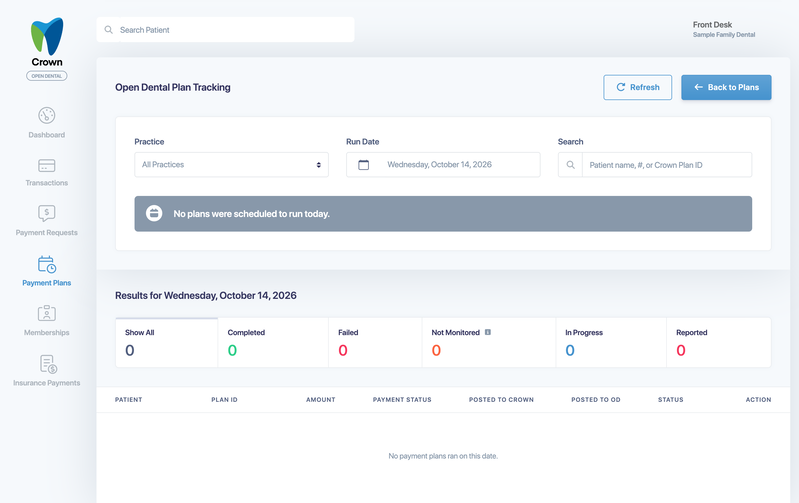 Open Dental Plan Tracking with Run Date, search and the status tiles